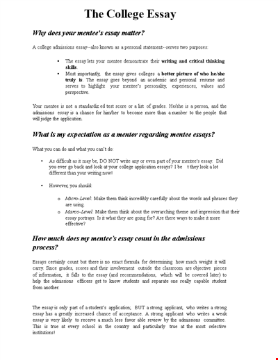 College Graduate Essay Sample – Impressive Application, Admission Essay, and Mentee Essays