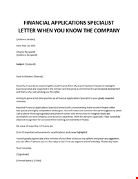 Financial Applications Specialist cover letter