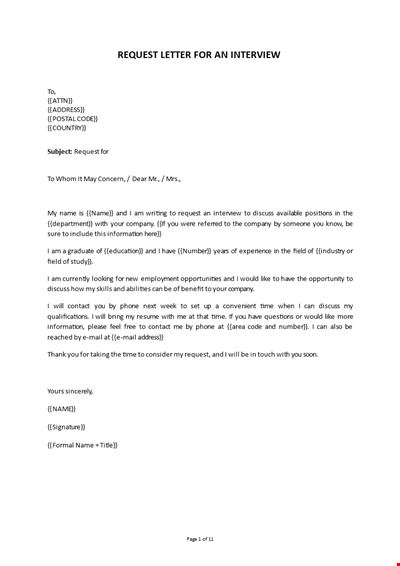 Request Job Interview Letter