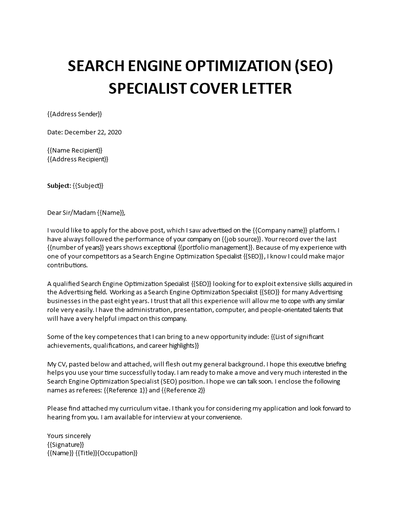 search engine optimization cover letter