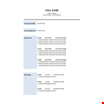 Professional Curriculum Vitae Template - Insert, Tasks, Duties, Responsibilities example document template
