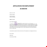 Application for Employment as Waiter example document template