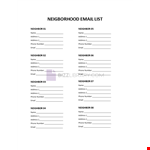 Neighborhood Email List example document template
