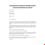 Automotive Technical Advisor cover letter example document template