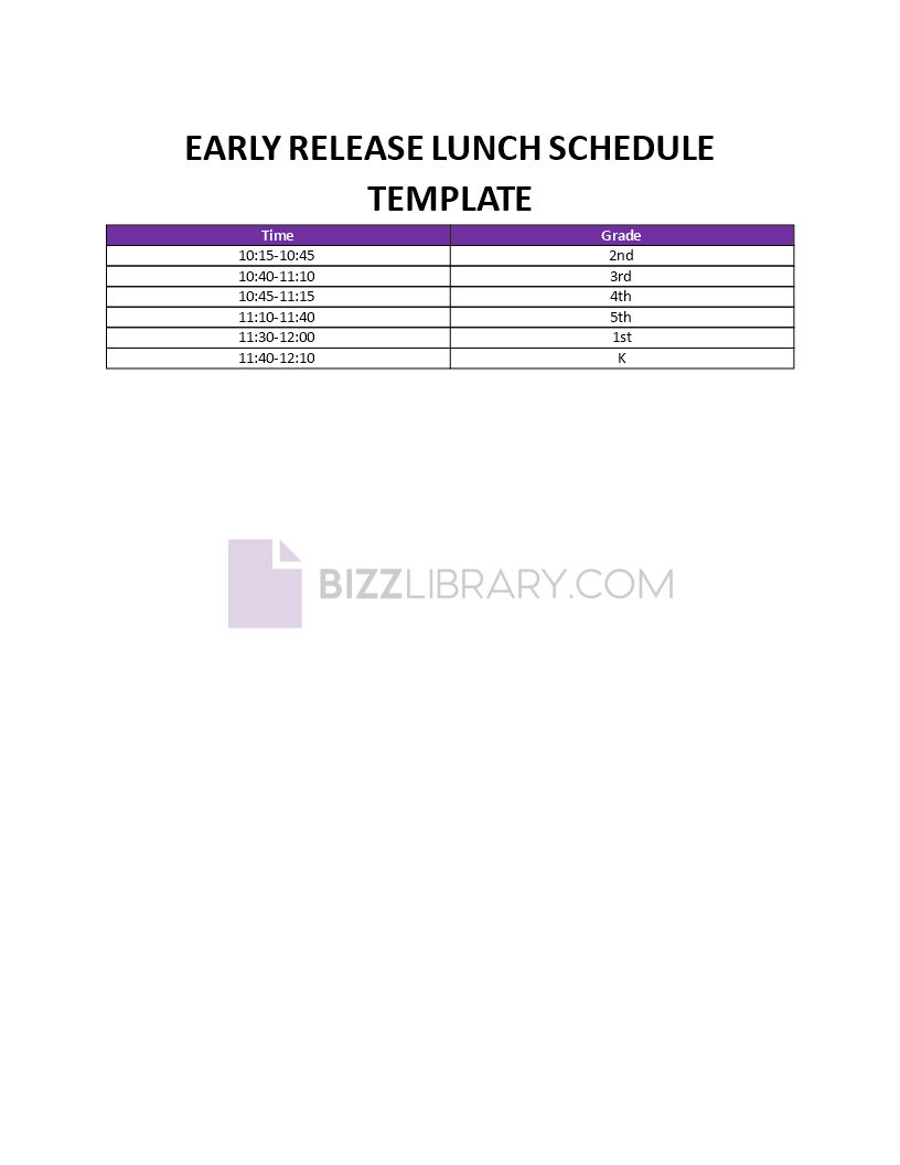 lunch schedule template template