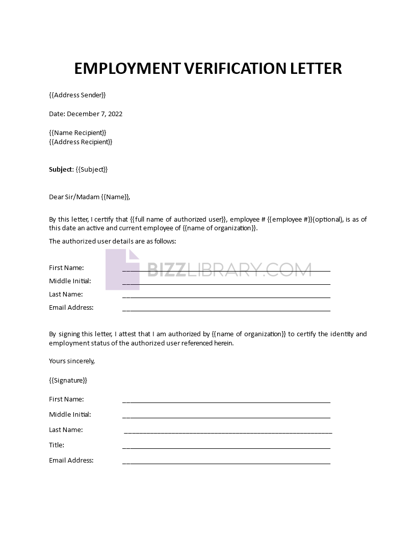verification of employment letter template