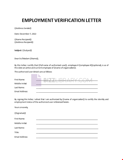 Verification of Employment letter