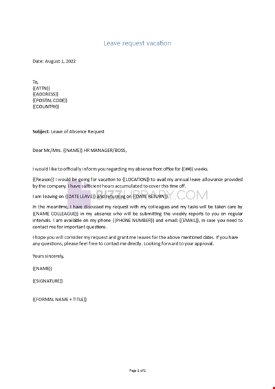 Leave of Absence Request for vacation