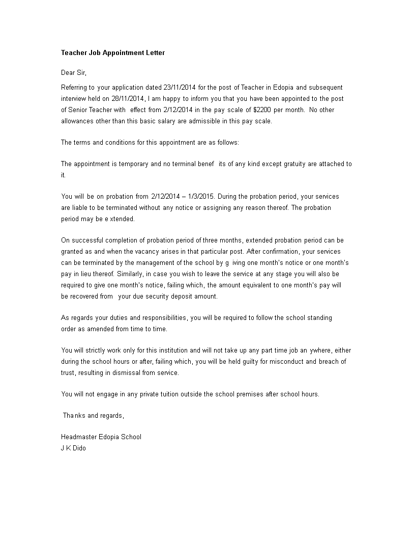 Appointment Letter For Teacher Probation appointment-letter-for-teacher-probation
