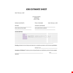 Job Estimate Sheet example document template