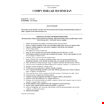 Computer Lab Technician Job Description: Ability to assist students in performing computer duties example document template