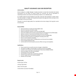 Quality Assurance Lead Job Description example document template 