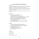 Quality Assurance Lead Job Description example document template