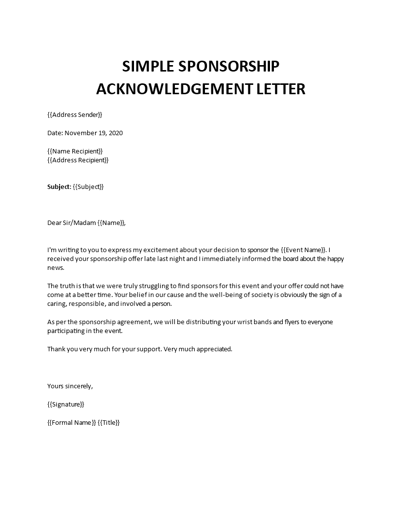 sponsorship acknowledgement letter template