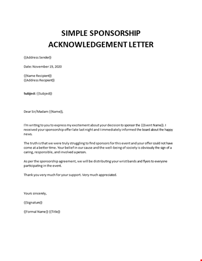 Sponsorship acknowledgement letter