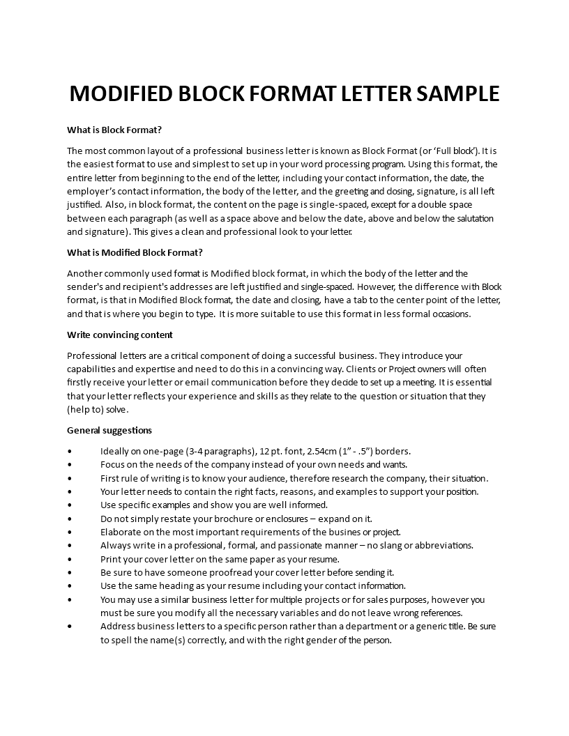 modified block format letter example