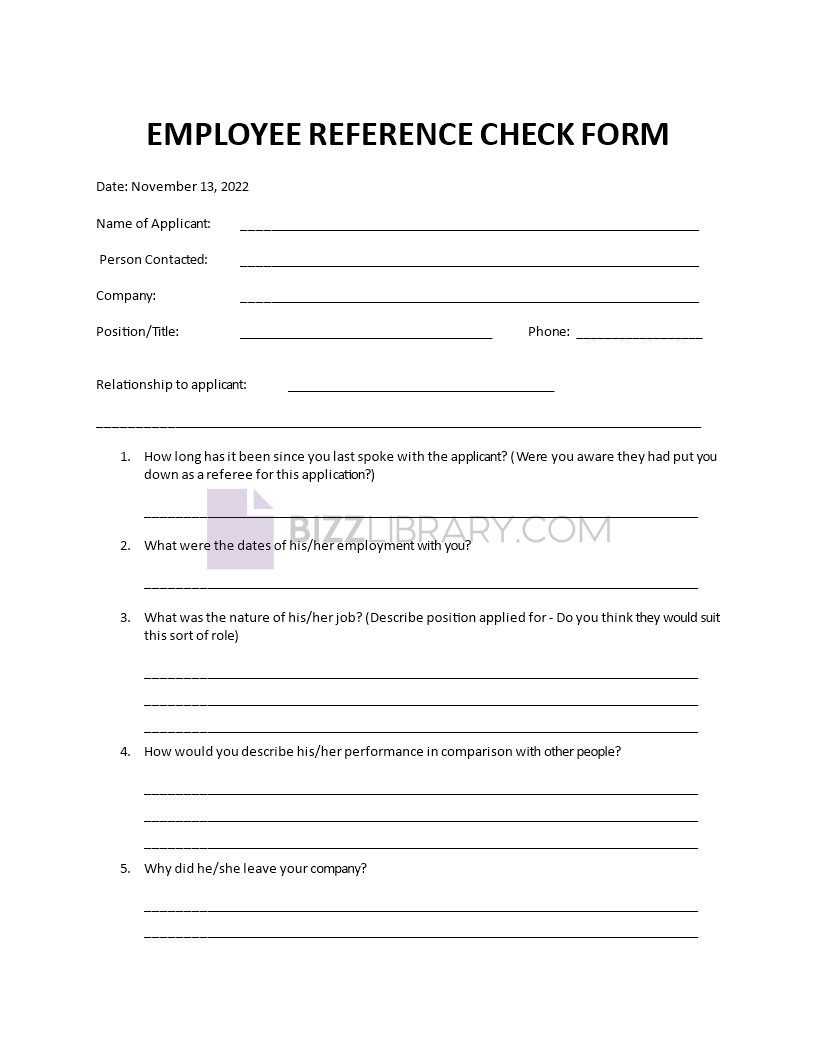 employee reference check form Main Image employee reference check form template