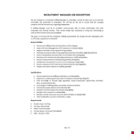 Recruitment Manager Job Description example document template