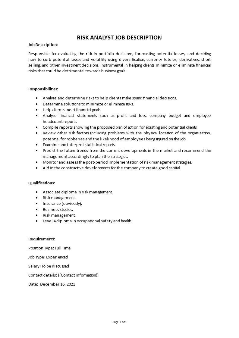 risk management analyst job description Main Image risk management analyst job description