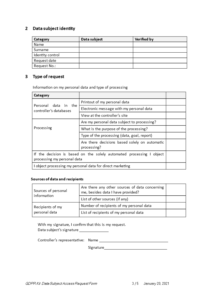 data subject access request form example