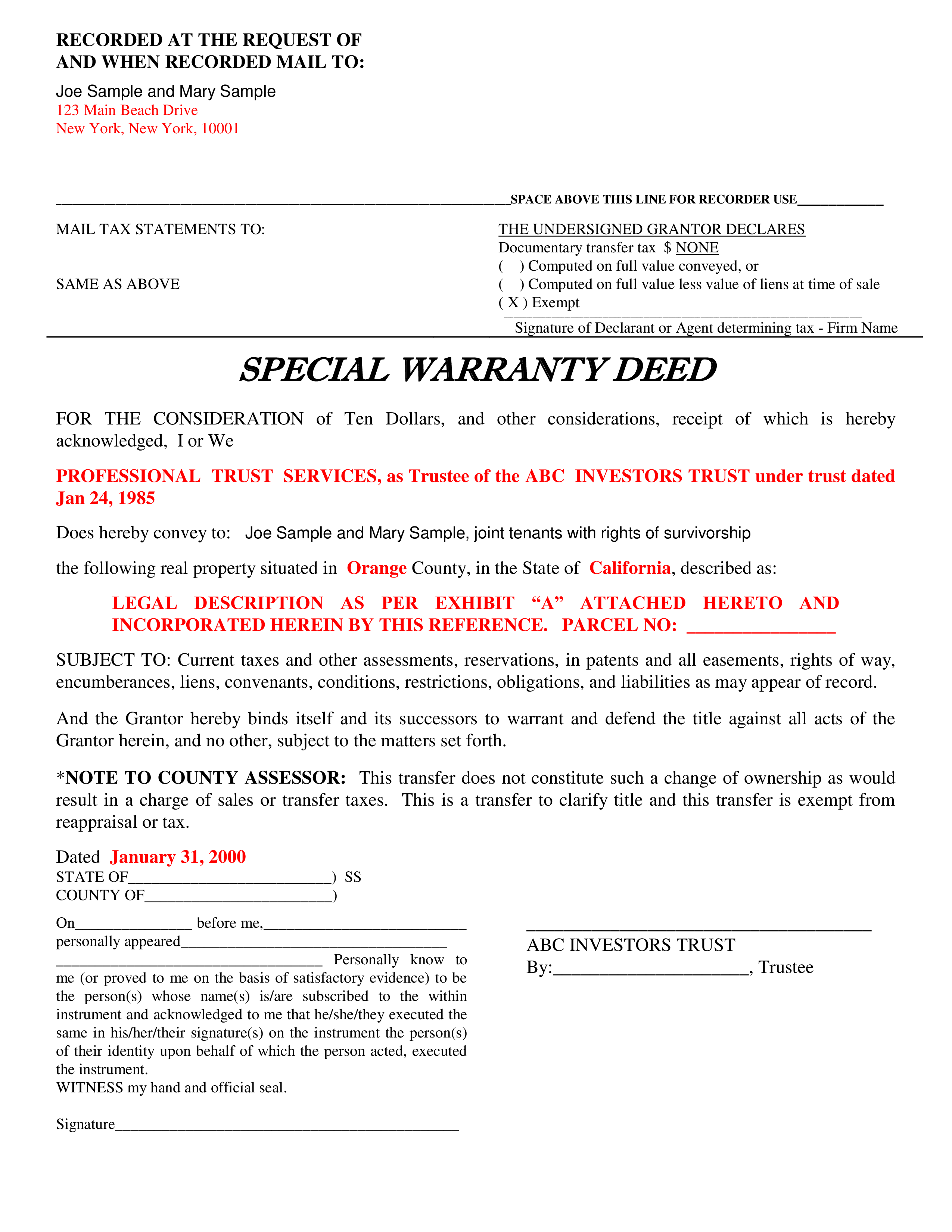 Transfer Ownership with a Trust Warranty Deed Template & Sample