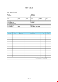 Debit Memo Template