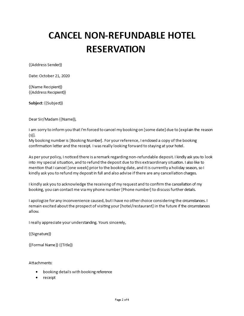 Cancel non refundable hotel reservation Intended For booking cancellation policy template