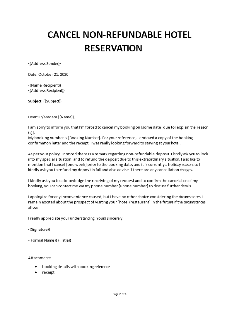 Cancel non refundable hotel reservation