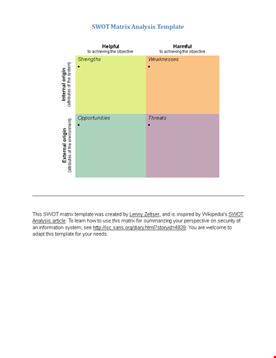 Swot Matrix Analysis Template