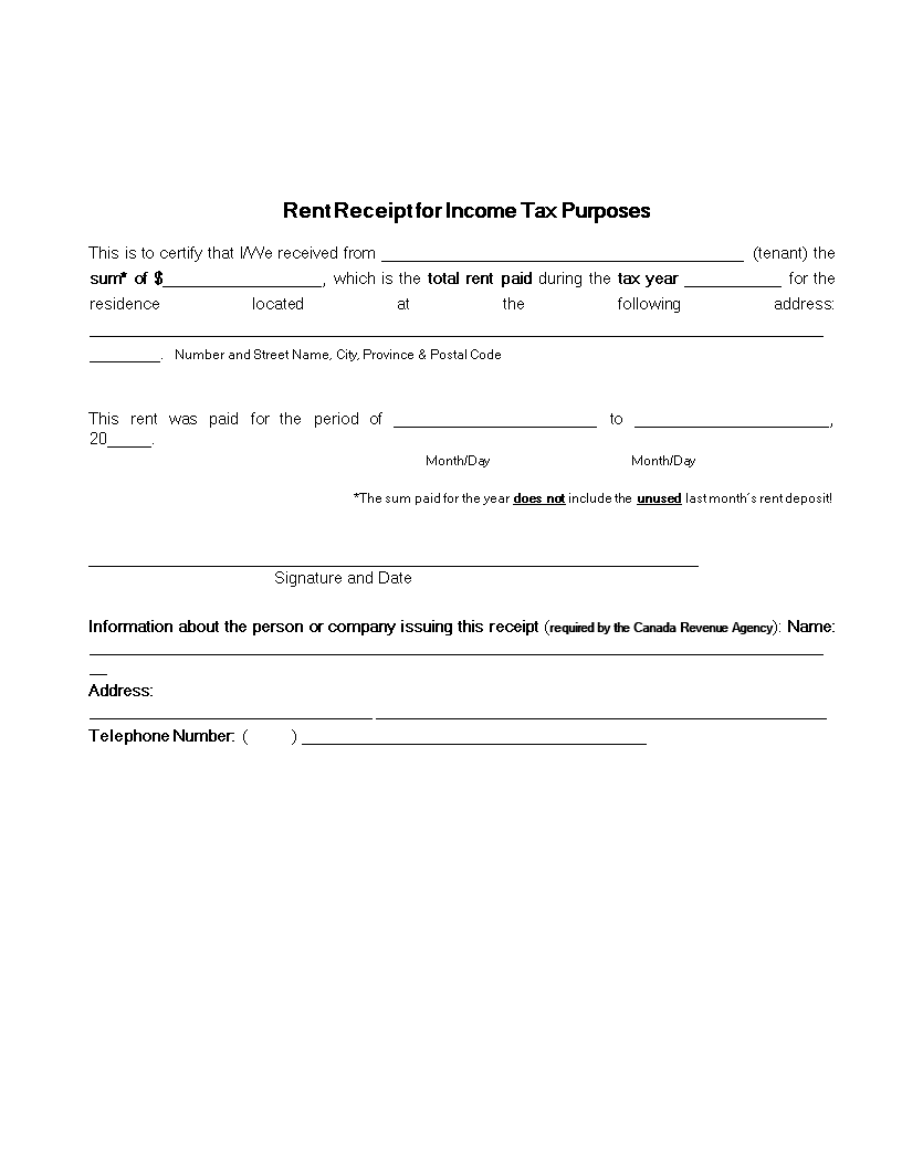 Rent receipt for income tax purposes