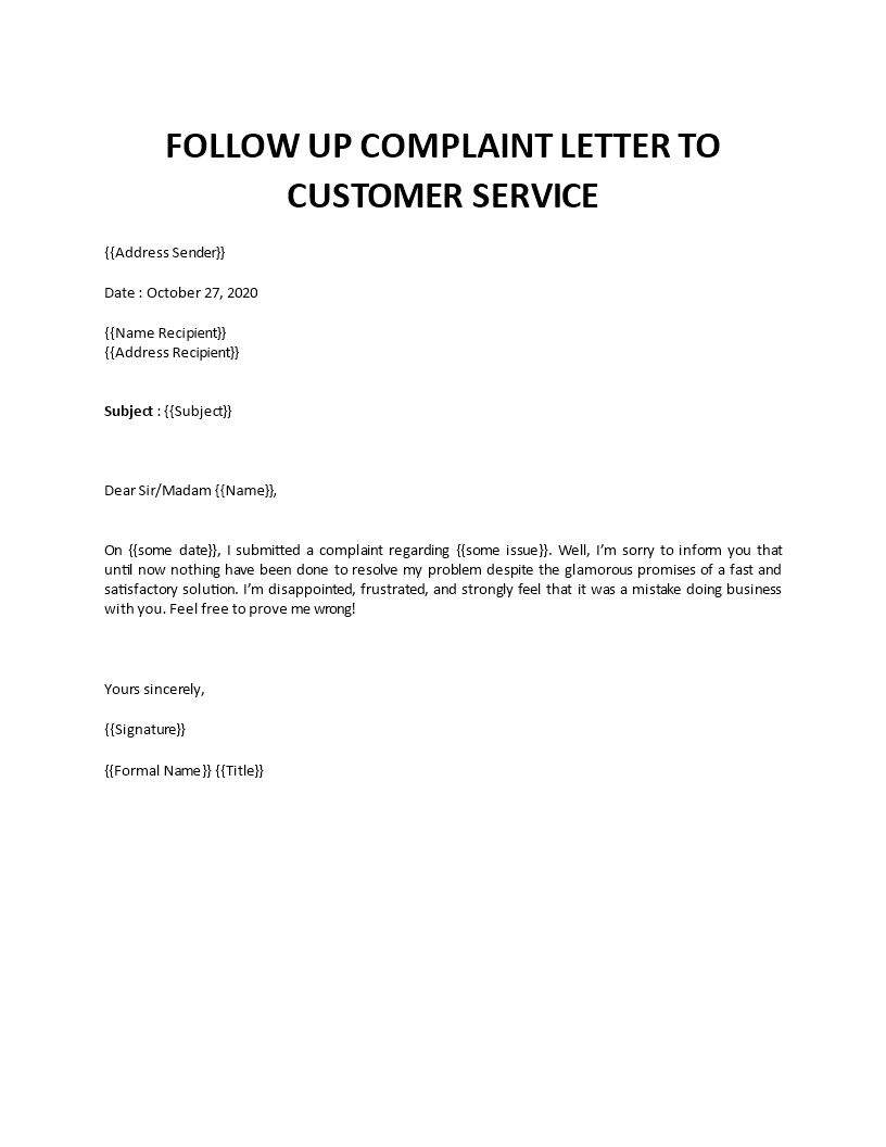 follow up complaint by customer template