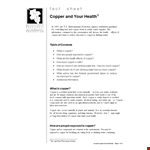 Fact Sheet Template - Health, Water, Copper, Drinking Levels example document template