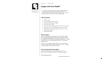 Fact Sheet Template - Health, Water, Copper, Drinking Levels