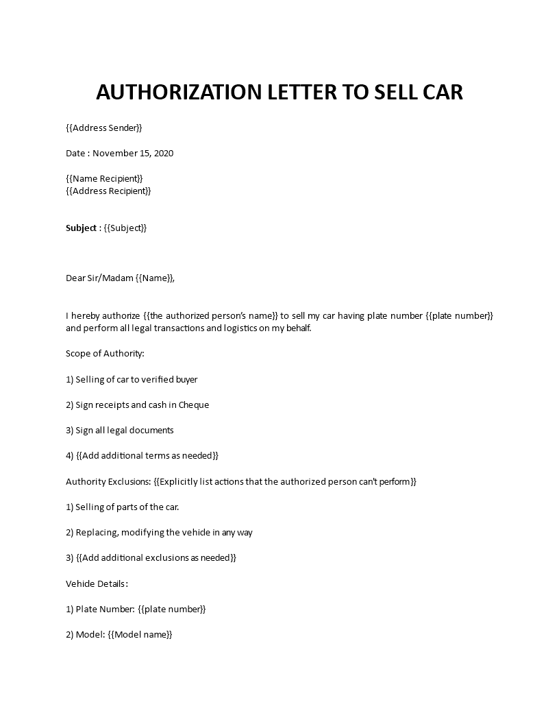 sample letter of assignment of vehicle