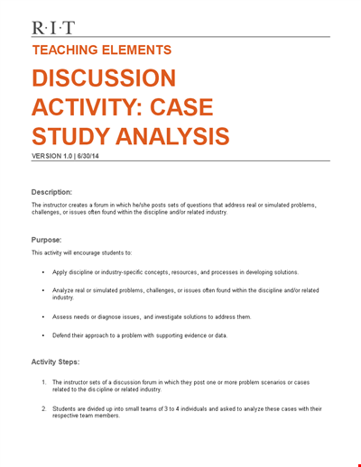 Simple Case Analysis Template | Identify Issues, Analyze Activity