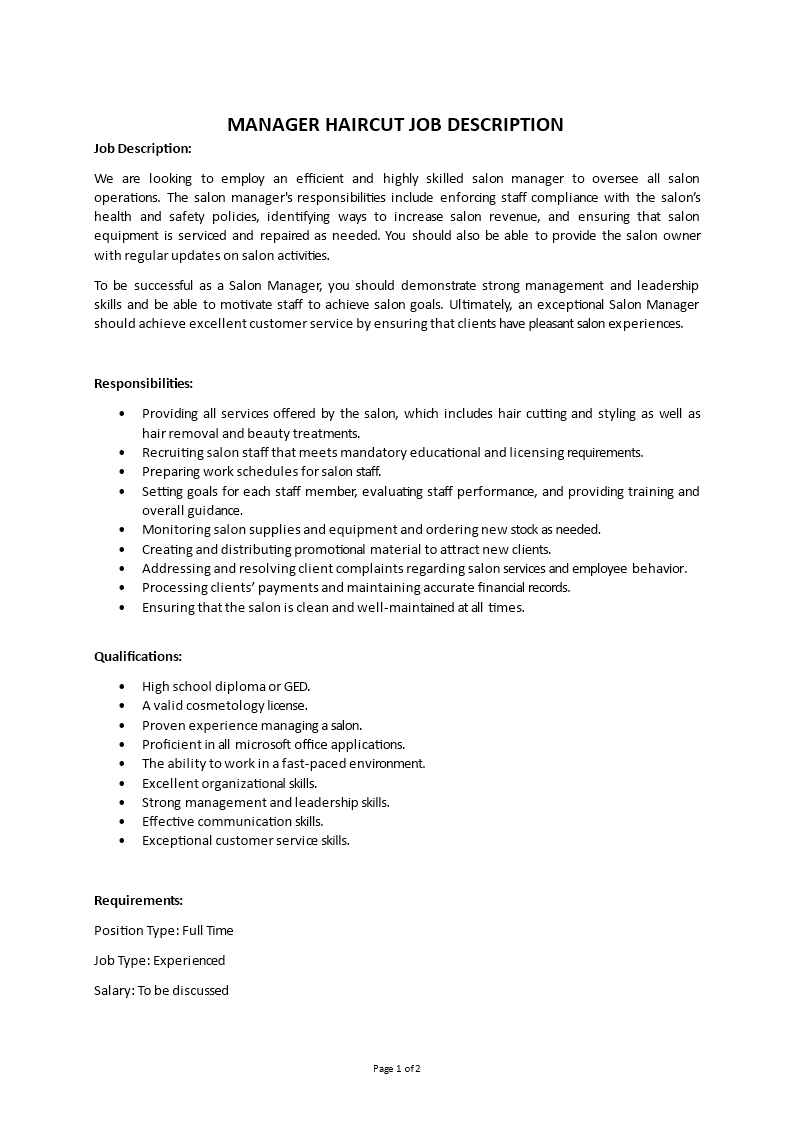 barber shop manager job description Main Image barber shop manager job description