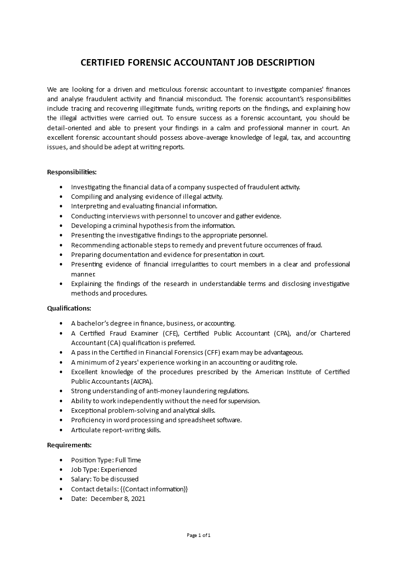 certified forensic accountant job description template