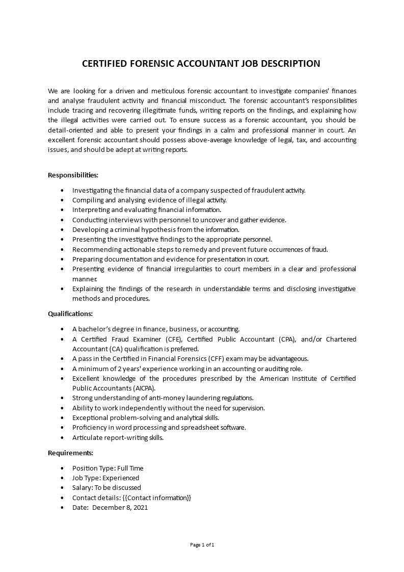 certified forensic accountant job description Main Image certified forensic accountant job description