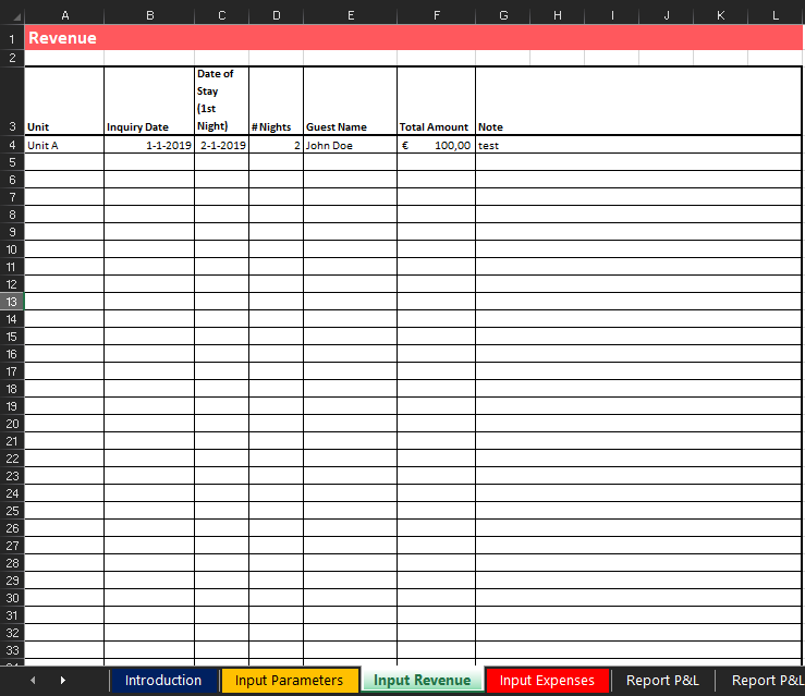 airbnb financial and operational excel tool sample