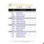 Content Calendar Template for Effective Monthly Planning example document template