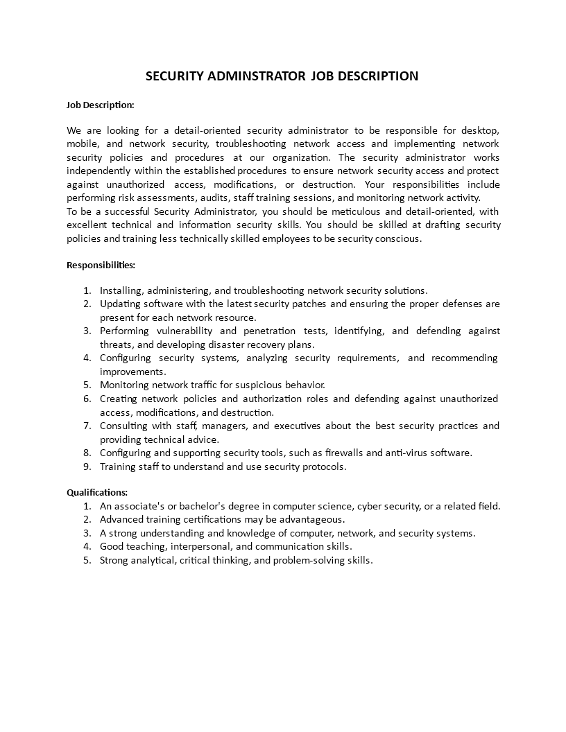 security administrator job description