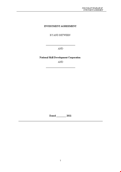 Company Investment Agreement Template