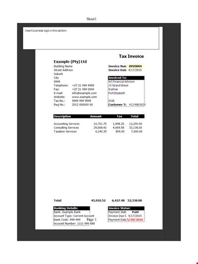 Invoice Template for Excel