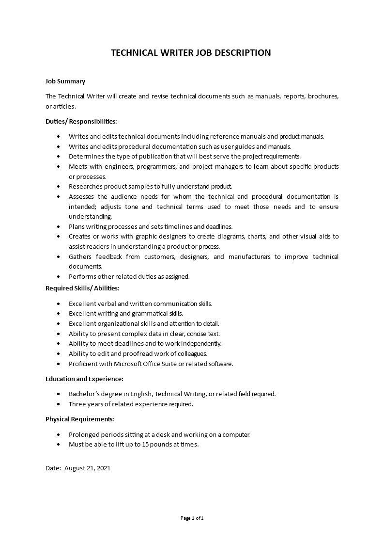 technical writer job description