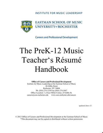 Private Music Teacher Resume Template - School | Music Résumé | Rochester | Eastman