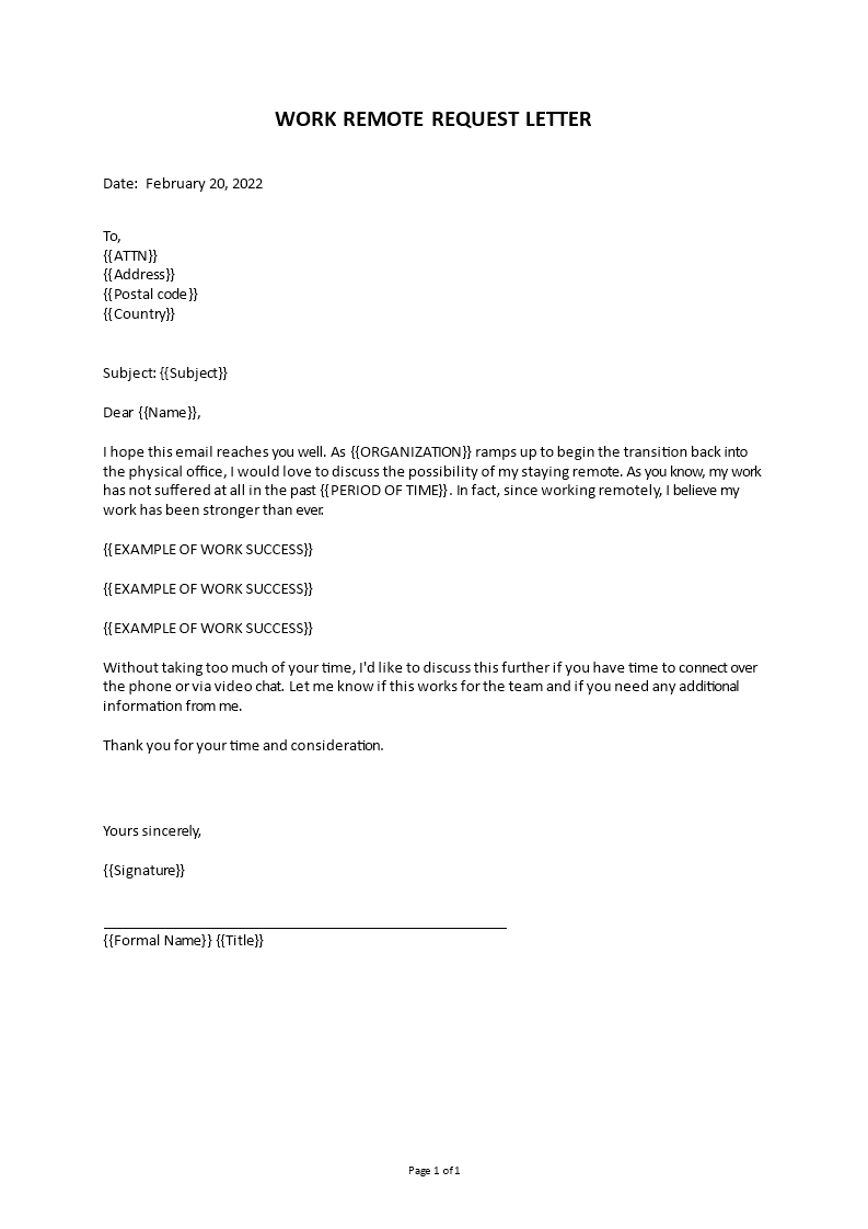 work remote request letter Main Image work remote request letter template