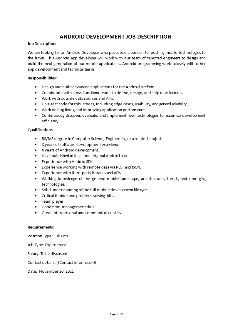 android development job description