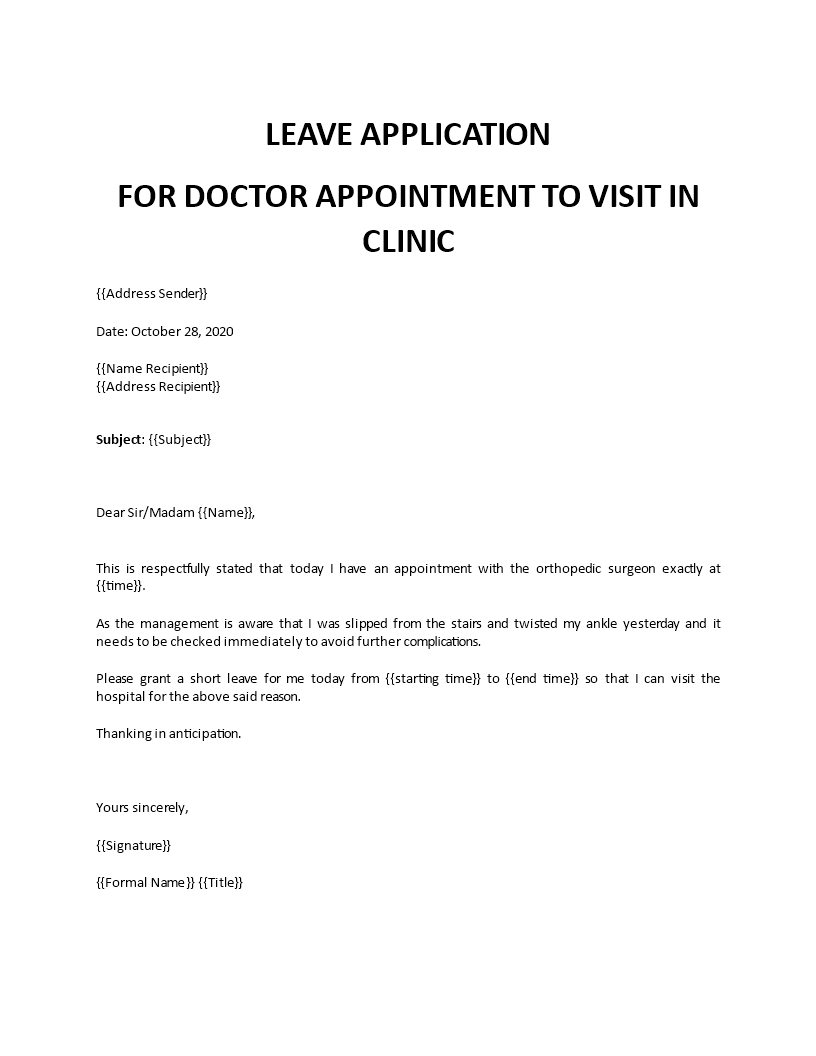 leave application for hospital appointment template
