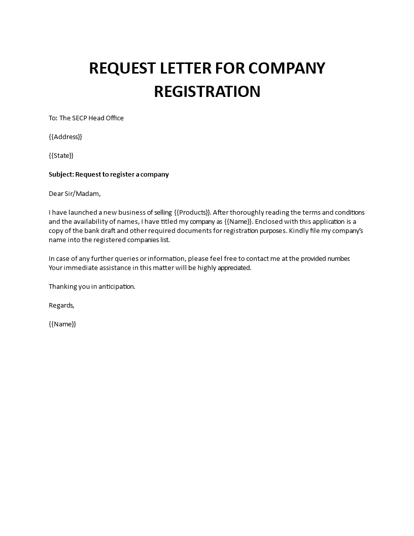 request letter for company registration