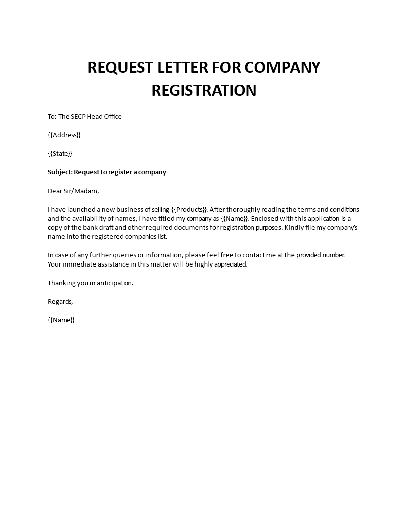 Request letter for company registration